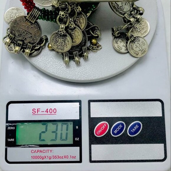 Green and Red Beaded Necklace With Vintage Coins and Big Pendant Antique Tribal - Picture 12 of 12